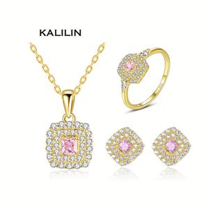 Juego de Joyería Nupcial Chapado en Oro de 18K para Mujer, Regalo de Compromiso y Aniversario, con Circonita y Esmalte, Joyería Fina - Product Image 1