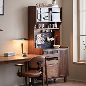 Solid Wood Black Walnut Slab <b>Sideboard</b> Integrated Wall Mounted <b>Storage</b> Cabinet For Living Room - Product Image 1