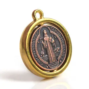 Saint Benedict Catholic Icon Keychains Making 22mm Antique Golden Rotating Pendant