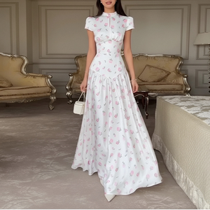 Abito lungo elegante da donna con stampa, maniche corte e laccetti in vita, modello a trapezio, perfetto per appuntamenti e viaggi - Nuovo arrivo 2026 - MOQ 1 - Product Image 1