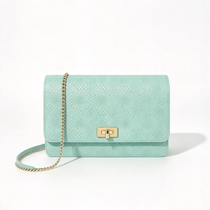 Women Mint Green Embossed Faux Leather Flap Shoulder Bag <b>Gold</b> Turn Lock Chain Crossbody <b>Handbag</b> For Party Dating - Product Image 6