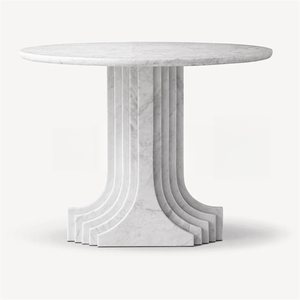 Meubles en pierre de design classique Carlo <span class=keywords><strong>Scarpa</strong></span> Table à manger ronde en marbre Bianco Carrara avec grand piédestal - Product Image 5