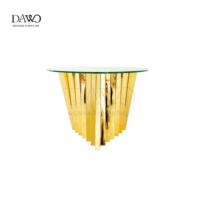 Table à gâteau ronde en verre avec base verticale dorée, style artistique moderne, pour location de réceptions de mariage et de fêtes