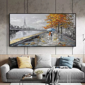 Torre de la calle con puente personas caminando río gris cuchillo lienzo <span class=keywords><strong>pintura</strong></span> al óleo fácil paisaje abstracto hecho a mano Original grande - Product Image 2