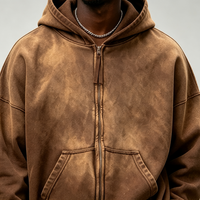 Veste à capuche zippée surdimensionnée Y2K personnalisée, style streetwear, délavée à l'acide, effet soleil, 100 % coton épais de haute qualité, par le fabricant