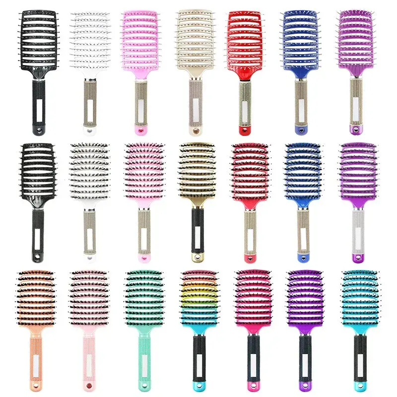 Curved Vented Detangling Brush Customized Logo Travel Portable Paddle Hair Brush Wave Boar Bristle Wholesale Colors Customized