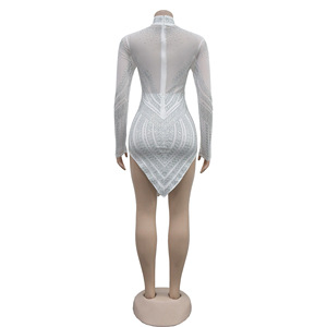 QY731 moda Sexy vestido de noche <span class=keywords><strong>Color</strong></span> sólido Rhinestone decoración cuello manga larga vestido de baile <span class=keywords><strong>Color</strong></span> sólido transparente - Product Image 5