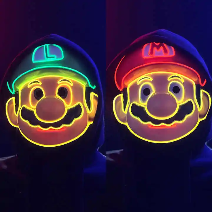 Halloween led lumière froide lumineux Mario Super Mario masques dessin animé jeu Anime mascarade fête