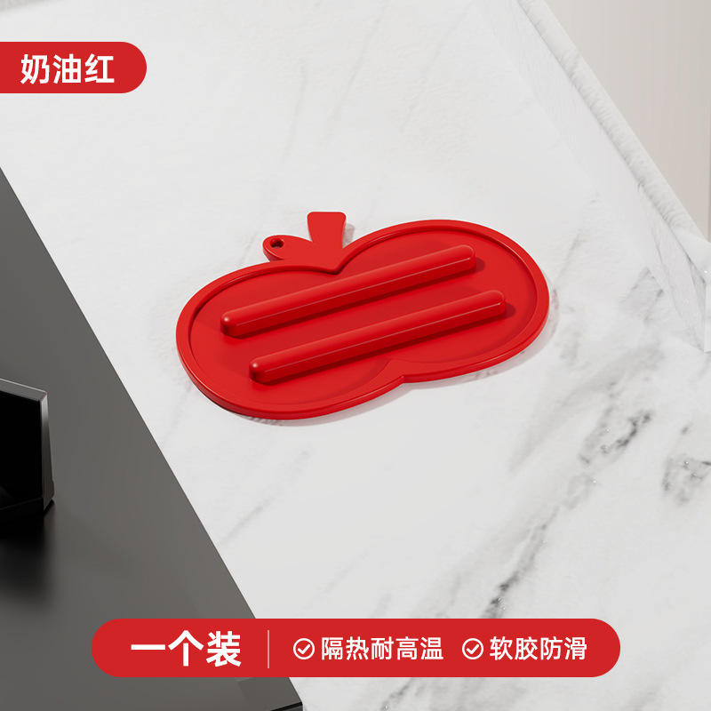 แผ่นรองฝาหม้อซิลิโคนทรงแอปเปิ้ล [สีแดง]