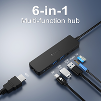Hub USB-C 6-en-1 de 60 cm (2 pieds) avec ports HDMI, 2 USB 3.0, lecteur de carte TF, audio et PD pour ordinateur portable