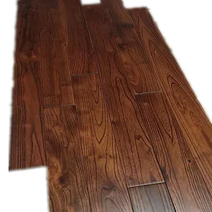 Dark brown UV lacquer/gloss wire brush teak hardwood flooring