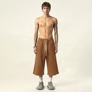 <b>Men's</b> <b>Brown</b> Jorts Drawstring Closure Mid Waist Casual Style Solid Knee Length Breathable Knitted Fabric High Street Eco-Friendly - Product Image 2