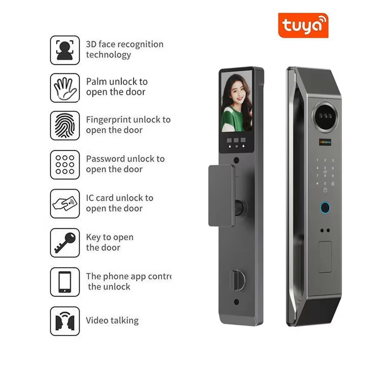 Tuya WiFi Automatic Smart Door Lock 3D Face Recognition Fingerprint Access Video Intercom Waterproof Front Panel Electronic Lock · image 7