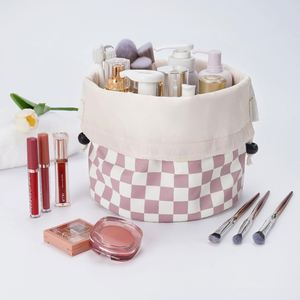 Small Cotton Quilted Drawstring Makeup Bag Cute Drawstring Cosmetic Bag with Canvas Lining - Product Image 4