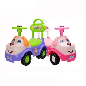 Voiture pour enfants, petits jouets de dessin animé en plastique rose pour conduire avec de la musique, volant, marchette pour bébé, vente en gros