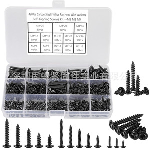 Carbon Steel Phillips Pan Head Self-Tapping Screws With Washers M2 M3 M4 Metric Screw Set 420Pcs For Metal - Product Image 1