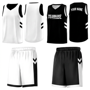 Conjunto de Uniforme de Baloncesto Reversible Personalizado, Blanco y Negro, Malla sin Mangas, Nombre del Equipo Impreso por Sublimación, Unisex para Adultos - Product Image 1