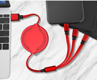 Câble de charge rapide USB Type-C 3A rétractable universel 3 en 1, gaine en TPE, conducteur en cuivre pur, longueur 1,2 m, téléphone portable