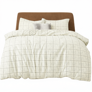 Soft Cotton Grid Line <b>Bedding</b> <b>Set</b> Clean Check Pattern Bed Linen Durable Duvet Cover <b>Set</b> - Product Image 2