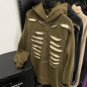 <span class=keywords><strong>Felpa</strong></span> <span class=keywords><strong>con</strong></span> cappuccio Vintage da uomo personalizzata <span class=keywords><strong>con</strong></span> ricamo a <span class=keywords><strong>scheletro</strong></span> ampio Design Oversize per l'inverno - Product Image 6