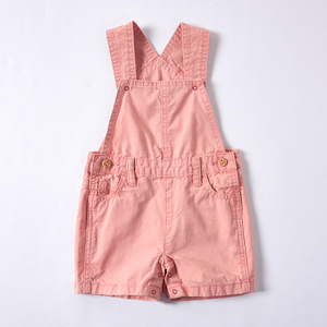 Wholesale 100% Cotton Baby Girls Jumpsuit Plant-Dyed Natural Dye Sleeveless Short Denim <strong>Dungaree</strong> with <strong>Floral</strong> Pattern - Product Image 1