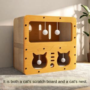 Grote Schattige Kat Kartonnen Huis Met Hangende Bal Speelgoed Kat Krabplank En Bed Meubels Voor Multi-Katten - Product Image 3