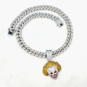 Chaîne cubaine Miami Hip Hop 13MM, sertie de pierres, pendentif <span class=keywords><strong>clown</strong></span>, colliers de bijoux, Payaso Colgante Collares - Product Image 2