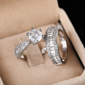 HJ0106 Anillo de Diamantes Plateado Romántico Francés, Vestido de Novia, Vestido de Noche, Anillo Deslumbrante, Regalo para el Día de San Valentín, Accesorio de Moda - Product Image 4