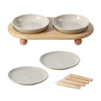 Ensemble de gamelles surélevées pour chat avec 2 plats profonds et 2 plats peu profonds en céramique, interchangeables