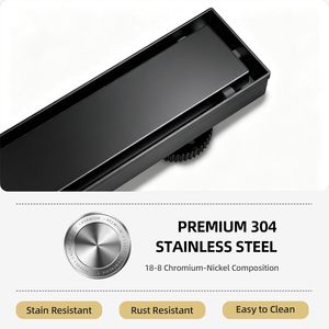 Drain de douche linéaire en acier inoxydable de 12 pouces, noir mat, 2-en-1, avec insert de carrelage et panier filtre à cheveux pour salle de bain - Product Image 3