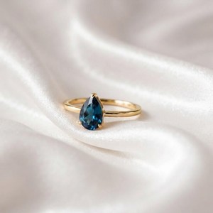 Anillo de plata de ley 925 con topacio azul de Londres, corte pera, hecho a mano, con piedras preciosas, anillo de boda nupcial, precio al por mayor, vermeil eternidad - Product Image 6