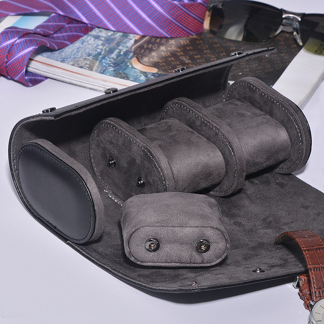 Protective Oval Leather Watch Roll for 3 Watches Travel Italy Saffiano Design HX Brand