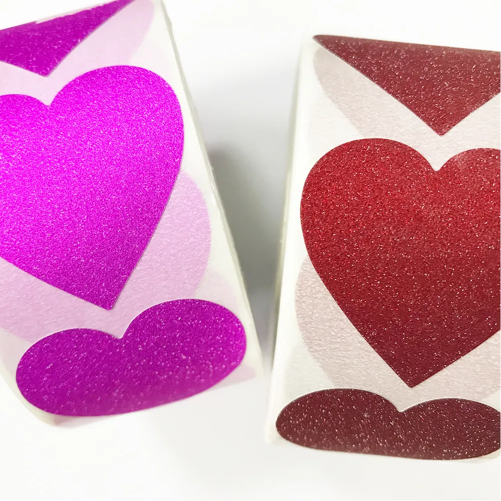 500pcs Heart Sticker Roll Red Glitter Frosted Decorative Gift Sealing Decals Labels Envelope Valentine's Day Love Sticker
