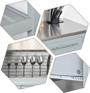 Estantes abiertos de 2 niveles para móvil moderno, mesa de acero inoxidable rodante, almacenamiento de cocina, Isla, carro, armario con dos cajones - Product Image 6