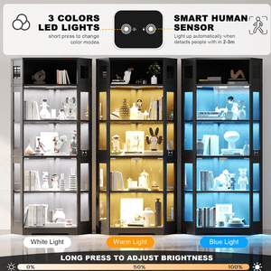 Vitrine d'angle à 5 niveaux avec portes en verre, vitrine éclairée de 71 pouces avec 3 couleurs de lumière pour objets de collection - Product Image 3