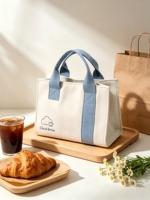 Sac fourre-tout en toile mini color block, petit sac à main en toile avec poignée contrastante, sac à main portable en toile pour femme avec logo personnalisé, idéal pour un cadeau