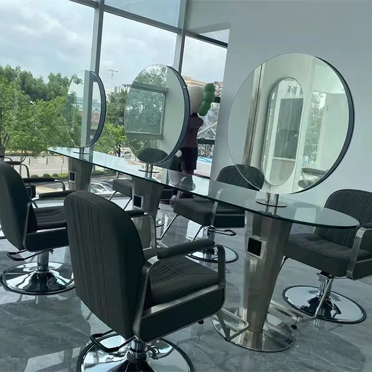 2021 ultime sei lato doppio lato barbiere negozio di mobili stand led salone specchio stazione