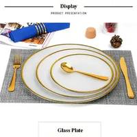 Assiettes en verre de luxe minimalistes de haute qualité, assiettes de service rondes blanches avec bord doré pour mariage