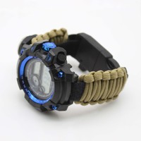 Bracelet de survie numérique tactique multifonctionnel 7 en 1 réglable, étanche, pour les sports de plein air, montre à double cadran