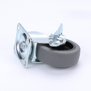 3 Inch Swivel Rubber Caster With Brake Flat Bottom Industrial Trolley Wheel Furniture Castor Bolt Hole Type Soft Tread - Product Image 3