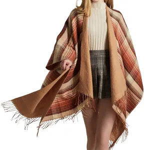 Winter Classic Color Plaid Cape Cashmere Fringe Thickened Warm Split Shawl Women Manufacturers Shawls And Scarves