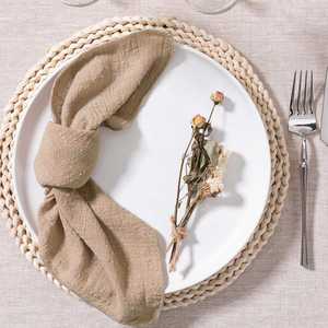Serviette de table carrée en coton doux froissé avec ourlet festonné, couleur unie, pour mariage, restaurant, restauration aérienne - Product Image 5