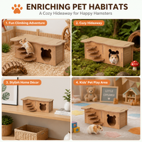 Maison en bois verticale pour hamster à 2 étages, villa pour animaux de compagnie avec échelle en forme de nuage et base imperméable pour l'aménagement de cage