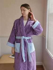 Luxury <b>Women</b> Cotton Terry Bathrobe Designer Striped Home Dressing Gown Breathable Woven Fabric Winter Comfort - Product Image 3