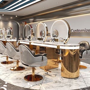 Espejo de Peluquería Redondo con Luces LED de Doble Cara, Estación de Belleza para Estilistas y Barberos con Mesa - Product Image 1