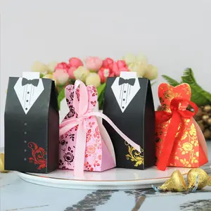 优惠礼品袋纪念品派对用品定制新郎婚礼糖果盒Pe DIY带丝带婚礼装饰新娘