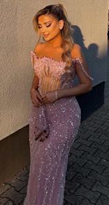 فساتين سهرة مخصصة مزينة بالكريستال والراين، فساتين زفاف طويلة على شكل حورية البحر، فساتين حفلات فاخرة للنساء - Product Image 4