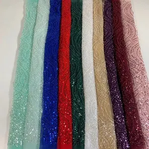 Wholesale Hot Sale Design Glitter Sequin Fancy All Over Beaded Bridal Mesh Lace Fabric
