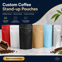 Sachet de café vertical en aluminium premium avec valve de dégazage et fermeture éclair, épaisseur 140 microns, pour grains frais, lait, aliments pour animaux de compagnie, vente au détail