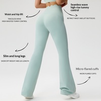 Pantalon de yoga OEM ODM pour femme, taille haute évasée, avec ceinture festonnée, sans couture, effet ventre plat, rehaussement des fesses, respirant
